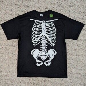 Skeleton Glow In The Dark T-Shirt Mens X-LARGE NEW GITD Black Halloween Tee